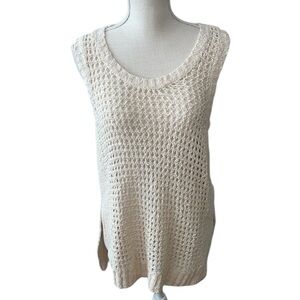 BCBGMAXAZRIA Crochet Knit Cotton Cream Sleeveless Sweater‎ Size Small